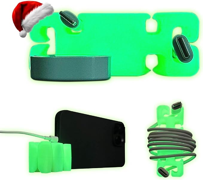 GlowBrick Stocking Stuffers for Adults Cord Management Weighted Cord Holder Cable Wrap Phone Stand - Glow-in-The-Dark Gadget Organizer for Nightstand. Gift for Men, Silicone. Glowing Yellow