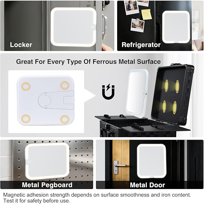 Makeup Case with Magnetic Lighted Mirror 10.15 IN Makeup Organizer Box Travel Cosmetic Case with 3 Colors LED Mirror Portable Vanity Make up Suitcase with Dividers Brush Holder Lock Black Checkerboard