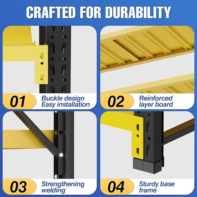 torage Shelves,Garage Shelving Heavy Duty Metal Adjustable Garage Shelves, Shelving Units Industrial Shelving for Warehouse (Yellow and Black, W59.1*D19.7*H78.7)