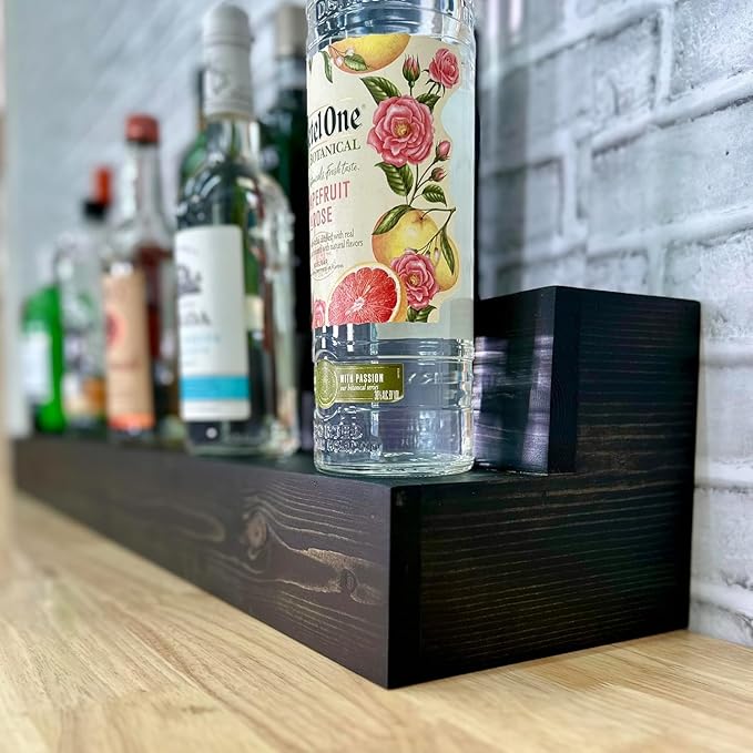 2 Tiered Countertop Liquor Bottle Display Shelf — Holds 26 Bottles Bar Organizers for Wine & Whiskey — Free Standing Bottle Stand for Home, Bar Decor — Wooden Kitchen Counter Shelf, Black