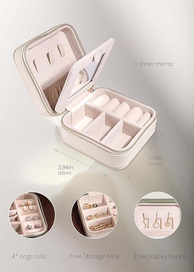 S.Leaf Travel Jewelry Organizer Boxes for Women Small Portable Necklace Earrings Bracelet Rings Travel Case Best Friend Birthday Gifts for Women Trendy (Butterfly_Beige_Gold)