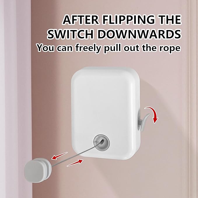 JOOM Retractable Clothesline Heavy Duty Clothes Drying Laundry Line Wall Mounted Easy Hanging Clothes Drying Laundry Line Retracting Hanging Lock to Prevent Sagging (Flat,White)