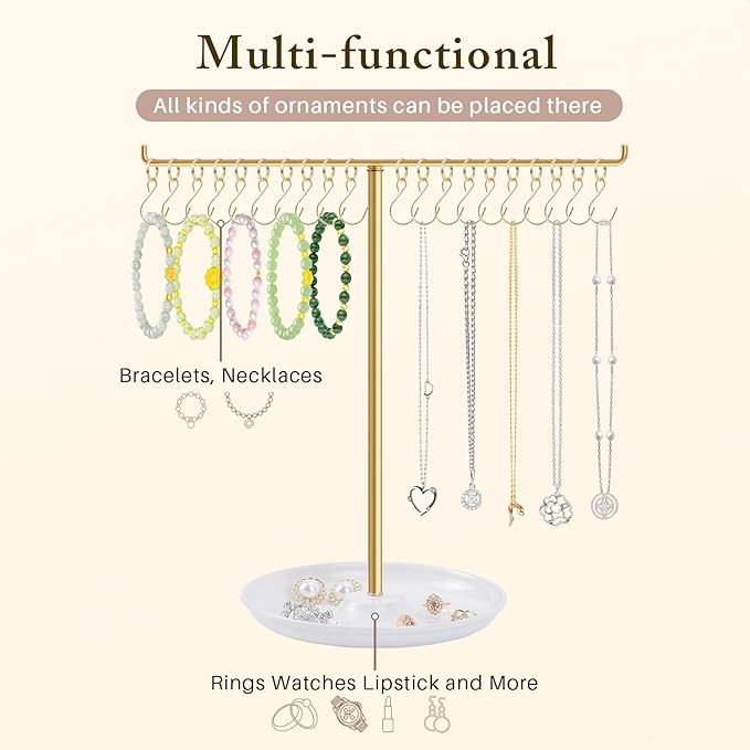 OAOLEER Bracelet Holder Display, Gold Jewelry Holder with 20 Movable Hooks Bracelet Stand Organizer, Jewelry Display Stand for Necklaces Bangles