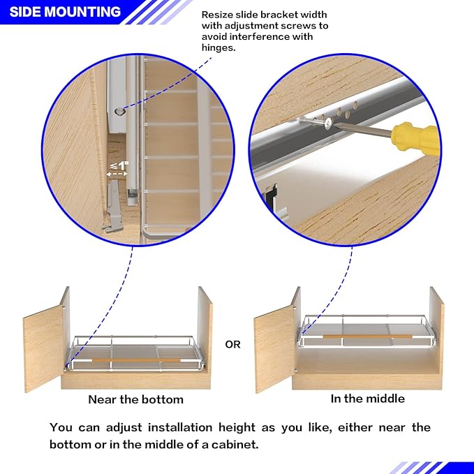 Pull Out Drawer Cabinet Organizer, Expandable Slide Out Storage Shelves - Heavy Duty, Durable and Smooth Slide-Out, 12.3"~18.3" Wide x 22.5" Deep, 2 Pack