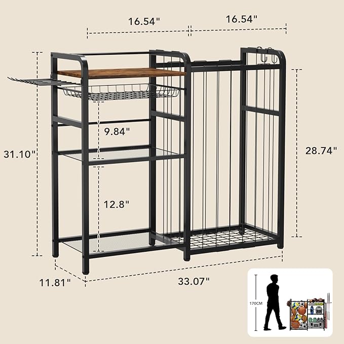 Garage Sports Equipment Organizer, Ball Storage for Gear and Toys, Large Capacity, Sports Organizer for Garage with Hooks and Baskets
