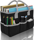 Cupohus Art Organizer Craft Storage Tote Bag with Pockets and Hadles, Oxford Fabric Carrying Caddy for Teacher, Officer, Artist, Students, Traveler, and more – Black with Grey Edge