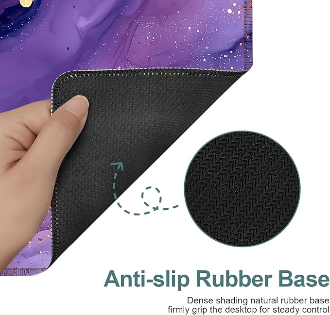 Purple Gaming Mouse Pad 31.5"x11.8"Desk Mat Anti-Slip Rubber Base & Durable Stitched Edges for Gamers Smooth Mouse Writing Surface for Desk Office/Home