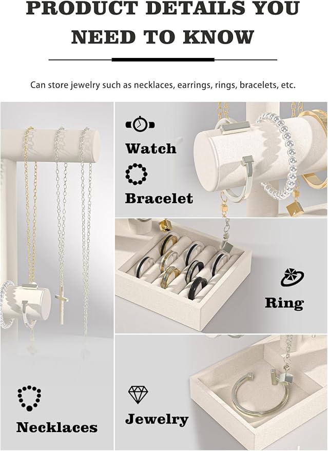 Bracelet and Necklace Holder,Velvet Jewelry Necklace Display Organizer Stand,bracelet Holder for Selling,Bracelet and Necklace Storage Tree (Style 2（Beige）)
