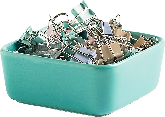 Ceramic Paper Clip Holder for Desk Cute Binder Holder Paperclip Holders for Office Paper Clips Dispenser Organizer desk décor (blue)