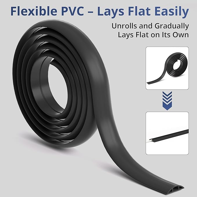 ZhiYo 10ft Cord Covers for Wires on Floor, Cord Hider Floor Hide Extension Cords, Soft PVC Cable Cover Cable Protector, Cable Cavity W0.62in H0.31in, Gray