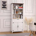 GarveeHome Bookshelf with Doors, 6-Tire Farmhouse Storage Cabinet Bookcase Floor Standing Bookshelves with w/ 1 Drawer and Adjustable Shelves for Homeoffice Living Room, Bedroom