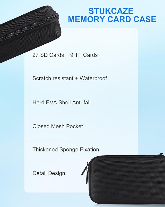 Memory Card Case - Water-Resistant & Anti-Shock 36 Slot Holder, 27 Micro SD & 9 SD/SDHC/SDXC Cards Organizer for Camera