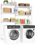U15 Over Washer and Dryer Storage Shelves, Laundry Above Washer Dryer Storage Rack Space Saver, 6-Tier Wire Shelf with 4 Hooks for Organization, 63.4"W x 17.3"D x 76.4"H, Holds 568lbs, White
