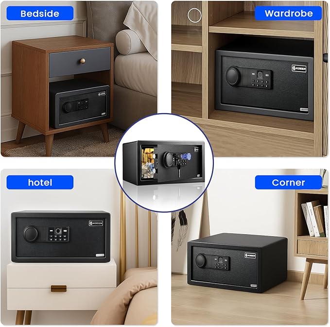 Biometric Home Safe Box-(0.78-2.04 cu. ft.) Quick Access Fingerprint Safe Lock, Backlit Keypad and LED Light, Small Caja Fuerte with Anti-Rust and Anti-Theft (1.09 Cubic Feet+ Fireproof Bag)