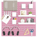 Peg Board Combination Kit, 4 Pegboards with 20 Accessories, Pegboard Wall Organizer for Office, Nursery & Home Storage, Key Holder, 25.6"x25.6" – Nail-Free Installation（Pink）