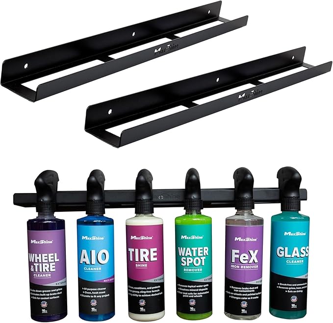 Maxshine Universal Detailing Spray Bottle Holder, 2-Pack | Wall-Mounted Organizer Rack Holds 6 Spray Bottles (16oz) | Lightweight, Durable Storage Accessory for Mobile Car Detailing & Garage Use