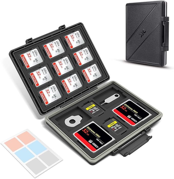 JJC 45 Slots Compact Memory Card Case Holder for SD, CFexpress Type A Type B/XQD, Micro SD/TF, CF Cards, Water-Resistant Anti-Shock Anti-Dust, Slim Memory Card Holder Organizer Storage Box with Labels
