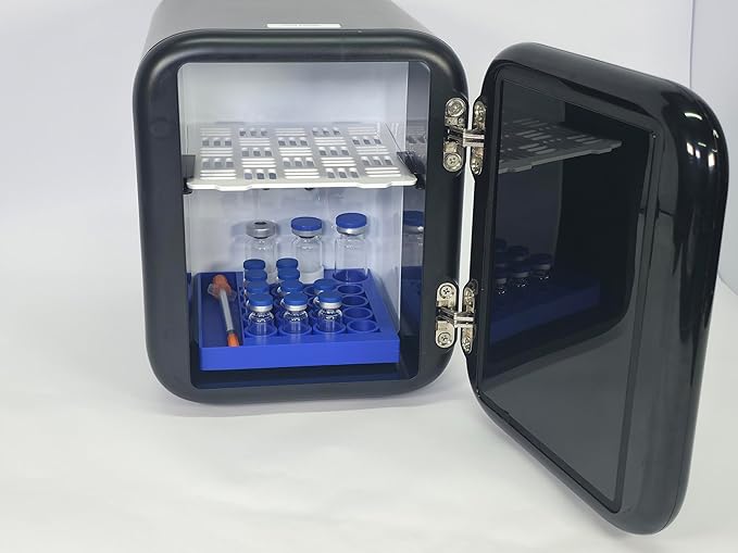 Vial Holder for Refrigerator Use | Home Vial Organizer Tray for Peptide– 5"x5"x0.75", Lightweight (8g) (Blue)