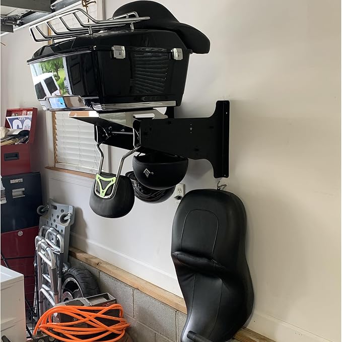 Mount Storage Rack Kit Tour Pack Trunk & Sissy Bar Backrest & Mounting Luggage Rack Wall Helmet Hanger Stand Compatible for Harley Road Street Glide Road King Electra CVO and Indian
