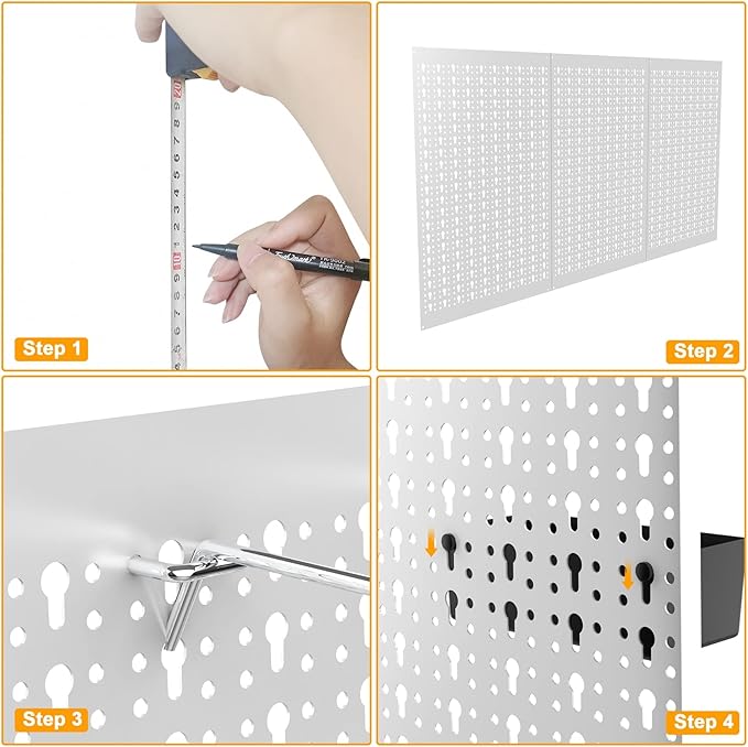 TORACK 3 PCS Metal Pegboard Panels(16x24 inch) for Wall Garage Tools Storage Pegboard for Workbench, Modular Peg Board Tool Organizer Board Kit(Pack of 3, Grey)