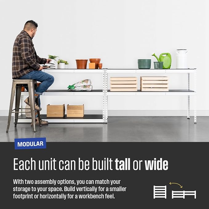 SafeRacks Modular Garage Shelving - 5 Tier Storage Shelves, Tall Metal Rack Shelves for Storage, Heavy Duty Steel Shelf Organizer for Garage, Or Kitchen Pantry (White, 18 x 60 x 72)