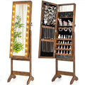 Giantex Standing Jewelry Armoire with Lighted Full Length Mirror, Lockable Jewelry Cabinet Organizer with 20 LED Lights, Adjustable Tilt, Large Storage for Earrings, Rings, Necklaces, Rustic Brown