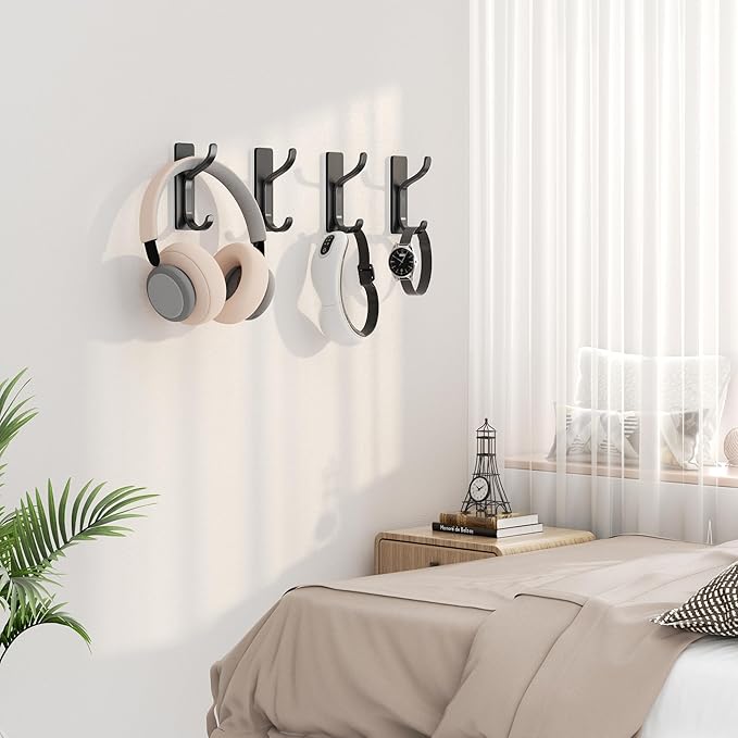 pickpiff Adhesive Wall Hooks for Hanging - 13 LB Strong Hold, Sticky Hanger for Coat, Towel, Purse, Bag - for Wall, Door, Bathroom, Dorm, Shower, Kitchen, Closet - Stainless Metal, Black, 6 Pack