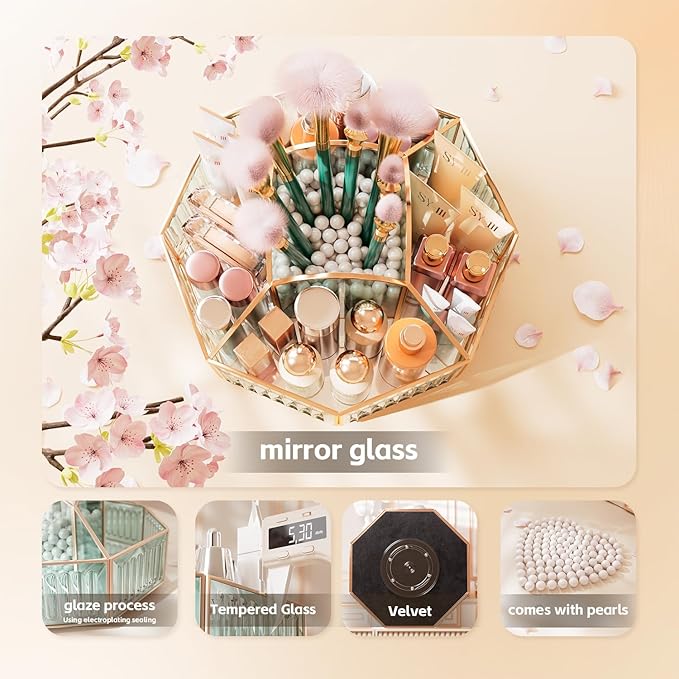 360° Rotating Makeup Organizer Spinning Vanity Organizer with Makeup Brush Holder for Countertop, Bathroom Storage, Skincare, Perfume & Cosmetic Organizer for Vanity