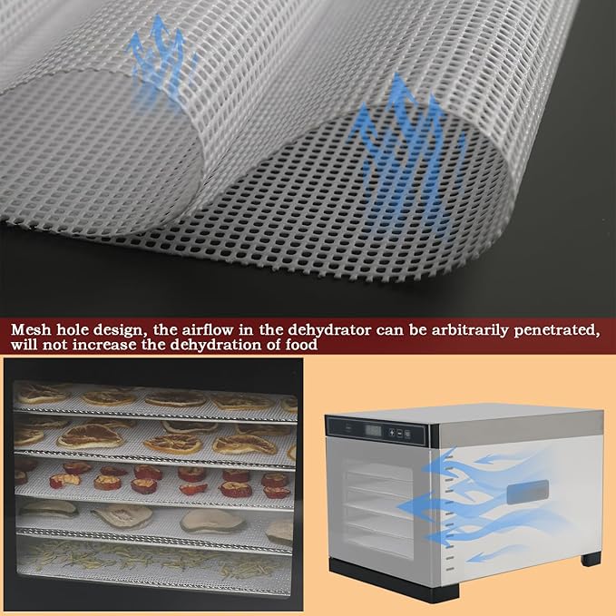 Non-Stick Silicone Dehydrator Liners: 12.5x9.8 inch Fit Cercker/DBC-07A/DBC-14A BPA-Free Easy Clean Reusable Mesh Sheets for Healthy Snacks 14-Pack