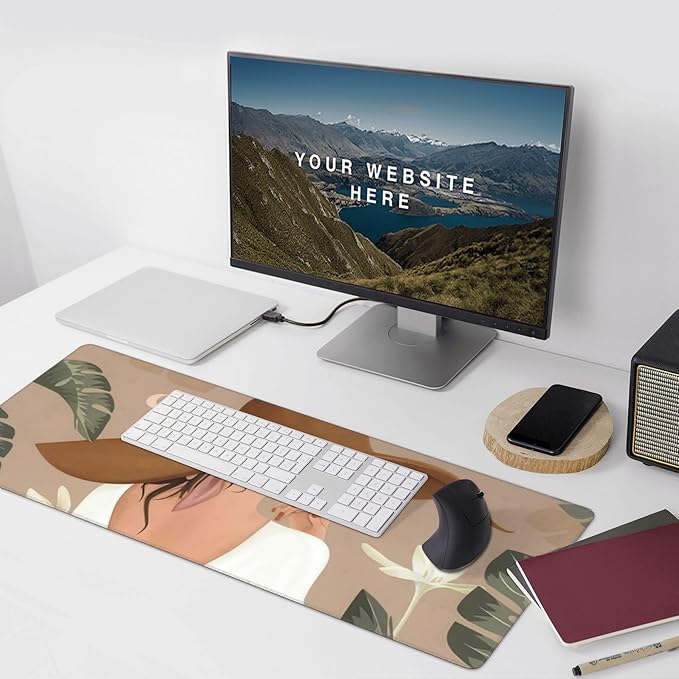 Elegant Lady Tropical Large Mouse Pad, Vintage Aesthetic Gaming Desk Mat, XXL Keyboard Desk Pad Mat for Desktop, 35.4"x15.7" Non-Slip Base Big Mousepad with Stitched Edges