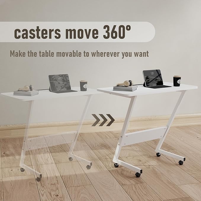 Overbed Bedside Table with Wheels,Small Desk Portable Rolling,Overbed Table Home Use,Movable Desk(White)