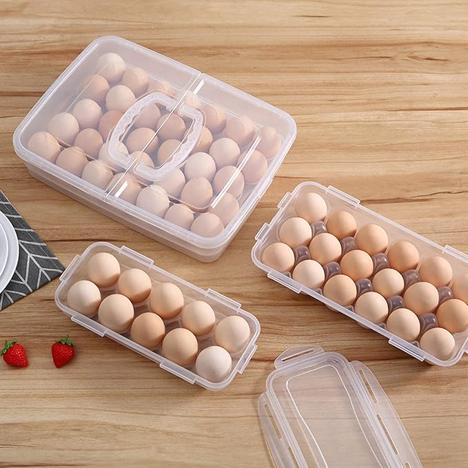 XBY-US 4 Pack Covered Egg Holders,Egg Holder For Refrigerator,travel egg Storage Container,Plastic Refrigerator Egg Trays,camping egg box,Deviled Egg Tray Carrier with Lid Fits 18X4 Eggs(72 Eggs)