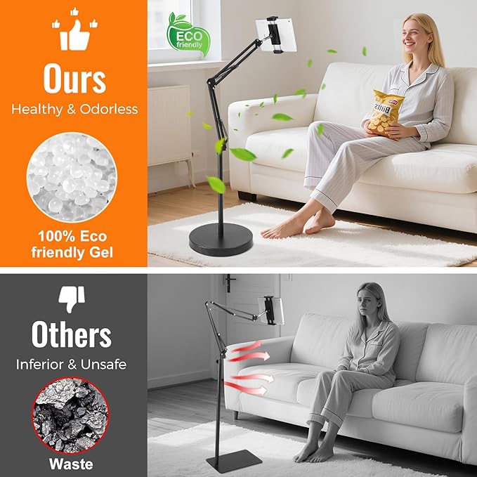 Tablet Floor Stand with 12lb Base - Adjustable Height Heat-Resistant Anti-Scratch Stretchable Swivel Holder, Compatible with iPhone iPad Pro Air Mini, Samsung, Kindle, Cell Phones 4.7"-13" - Large