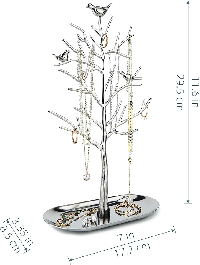 MORE&LESS Branch Jewelry Rack with metal tray,Luxury color,Tree Tower Rack Hanging Organizer for Ring Earrings Necklace Bracelet,Suitable for living rooms, bathrooms,offices,etc.