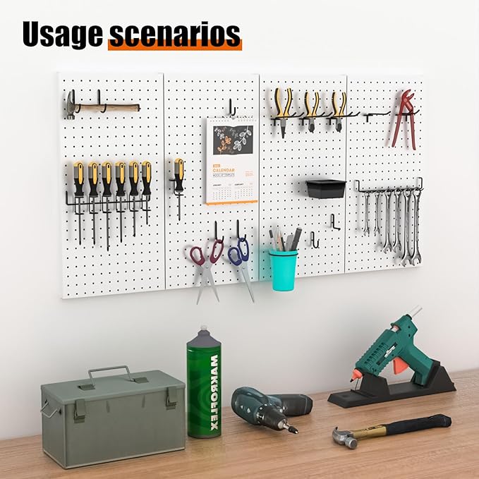 4 PCS - 12" W x 24" H x 0.78" D Metal Pegboard Wall Organizer, Compatible with All 1/8" and 1/4" Hooks, Suitable for Wall Home, Garage Tool Storage, Office Organization, Craft Room, Kitchen