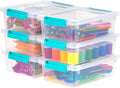 IRIS USA 2 Qt. Small Plastic Storage Bins with Lids, 6 Pack, Clip Box Containers for Craft Storage, Organizing Tote Sensory Bins for Home, Office & Art Supplies, Stackable, Clear