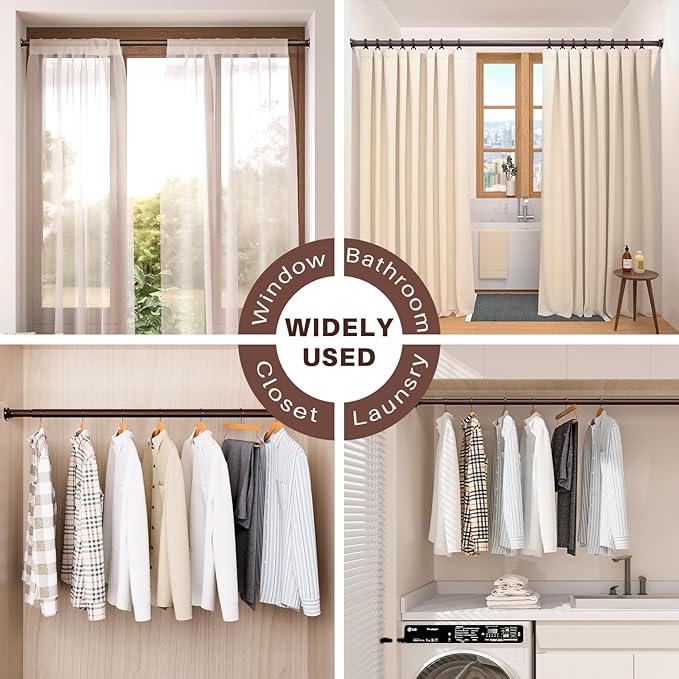 Closet Rod - Closet Rods for Hanging Clothes, 17 to 68 inch Adjustable Closet Hanging Rod, Heavy Duty Clothes Rod Clothing Bar, Closet Poles for Hanging Clothes for Wardrobes, Shower Curtain