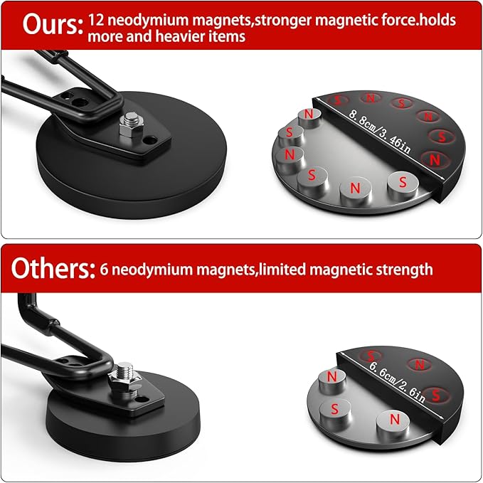 3-H Magnetic Wave Hooks Heavy Duty 4 Pack, Large Magnet Garage Hooks Heavy Duty and Strong Utility Magnetic Tool Holde for Hanging and organizing Garden Power Tool (Black
