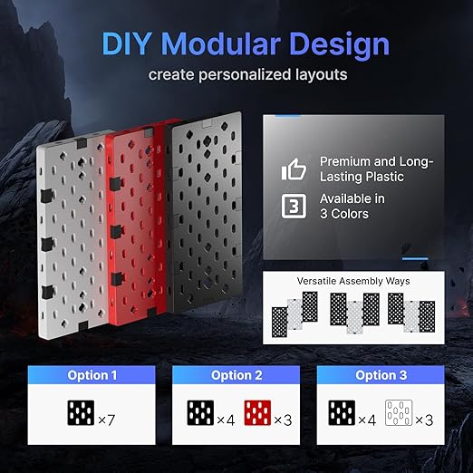 PEGZONE Controller and Headphone Holder Wall Mount, Modular Gaming Pegboard with Accessories, Controller Stand for Xbox PS5 PS4 Switch, Video Game Storage, Disc Shelf, 7pcs Pegboard, Black & White