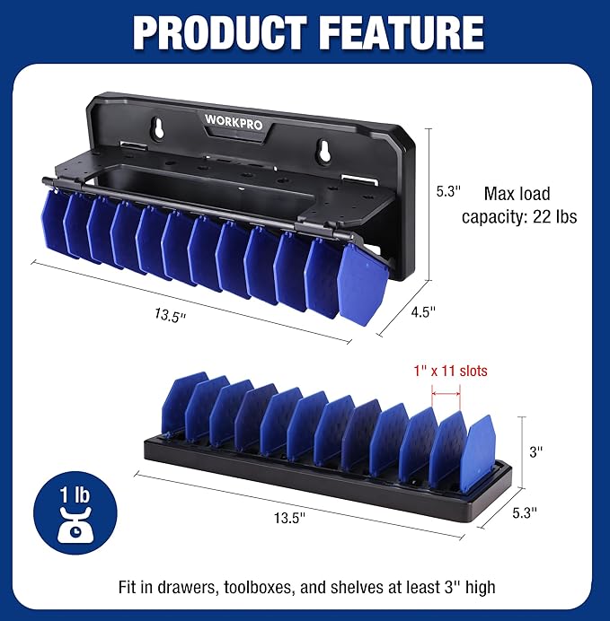 WORKPRO Plier Organizer Rack, 13.5" Foldable Tool Organizer, Wall Mount Screwdriver Organizers and Pliers Organizers, Tool Storage Rack for Screwdriver Holder and Pliers Holder (Tools not Included)