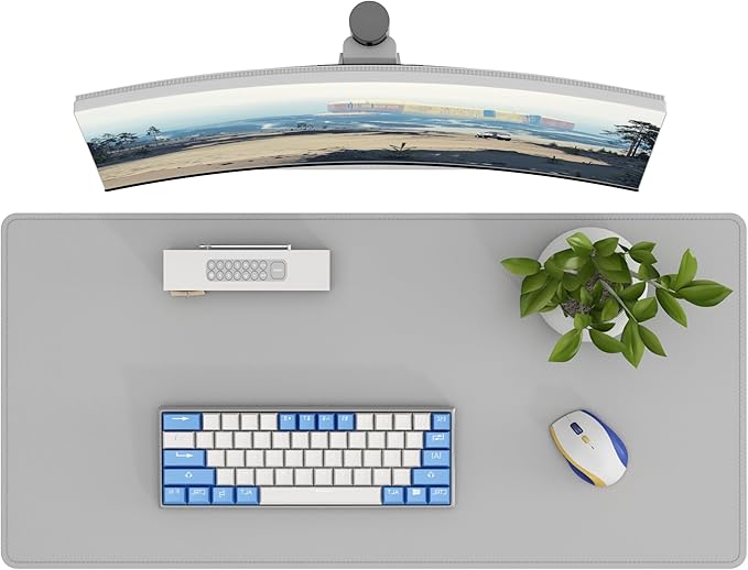 DAWNTREES Desk Mat Protector,PU Leather Desk Pad,Non Slip, Large Mouse Pad and Keyboard Mat, Waterproof Writing Pad for Office and Home (Light Gray,35.5''x16.9'')