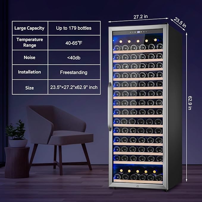 24 Inch Wine Cooler Refrigerator Freestanding, Large Tall Built-in 154-Bottles Wine Fridge, Large Capacity Wine Cellar For Wine Collection, Wine Lovers