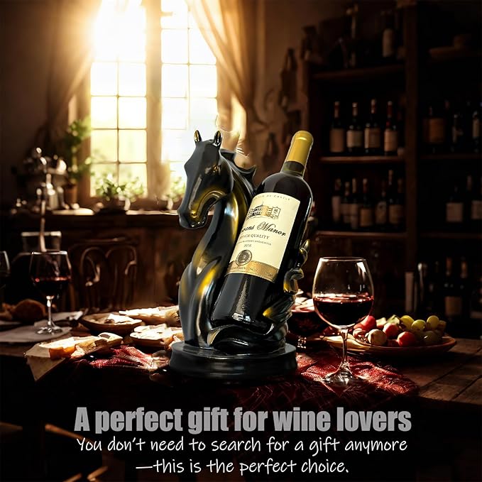 Wine Bottle Holder Wine Racks Tabletop Horse Statue as Home Kitchen Wine Cellar Decorative Storage Organizer, Horse Sculpture Horse Decor Horse Gifts for Girls Men Women (Black)