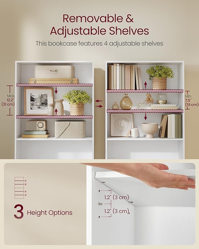VASAGLE Custos Collection - Bookshelf, 6-Tier Bookcase, Book Shelf, Open Storage Shelf, 9.4 x 31.5 x 63.3 Inches, for Living Room, Home Office, Dining Room, Cloud White ULBC412W01