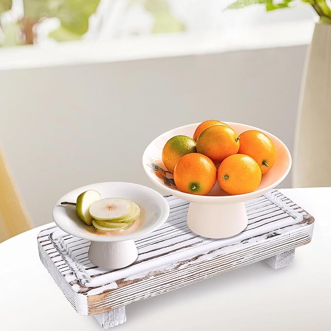 Small White Bathroom Decor Tray for Counter Dish Soap Holder Wooden Pedestal Stand for Kitchen Sink Soap Dispenser Tray Wood Risers Kitchen Accessories Countertop Vanity Counter Sink Tray