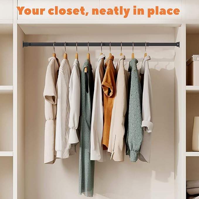Closet Rod 50-99 Inches, Adjustable Heavy Duty Metal Black Closet Rods for Hanging Clothes 1.3 Inches Diameter for Wardrobes Laundry
