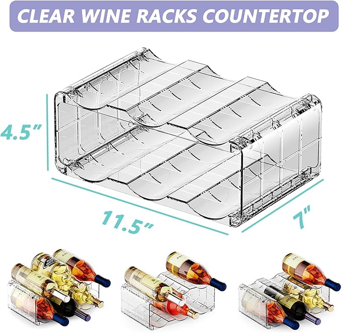 BOPai Clear Wine Racks for Refrigerator, Water Bottle Organizer, 6 Bottles