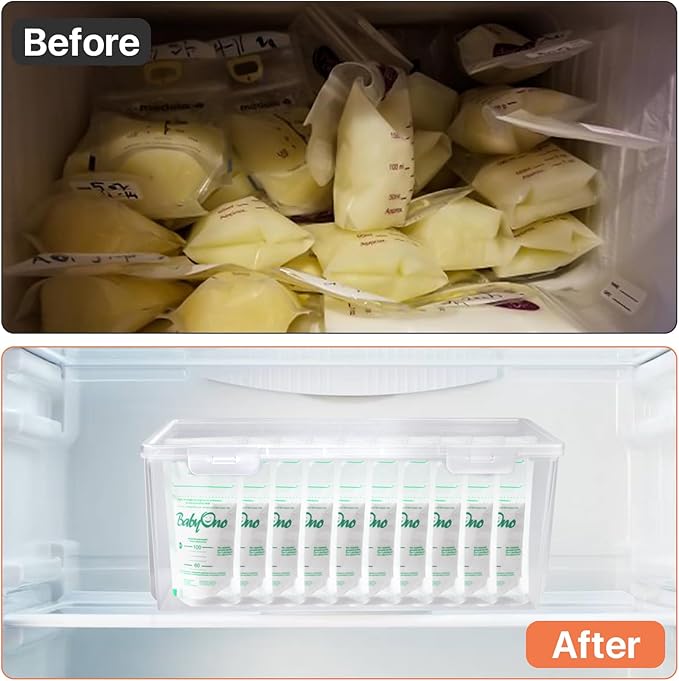 2Pcs Refrigerator Organizers and Storage, Clear Storage Tower for Breastmilk Storage Bags, PP Freezer Organizer Bins with Lid for Bottles Yogurt Storage Bags Pantry Kitchen Storage Container