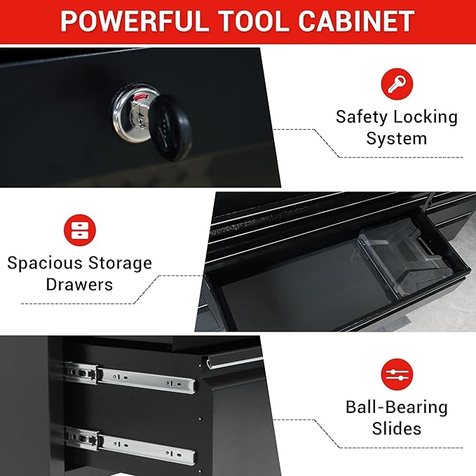 CT Copper Tailor 72-inch Rolling Tool Chest Cabinet with Integrated Power Strip,15 Drawers,Wheels,and Wood Top,Mobile Garage Workbench Storage, Assembled Large Tool Box for Workshop, Matte Black