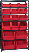 Quantum Storage Systems MSU-16-MIXRD Solid Heavy Duty 7 Shelves 16 MAGNUM Red Bins 75" H x 42" W x 18" D
